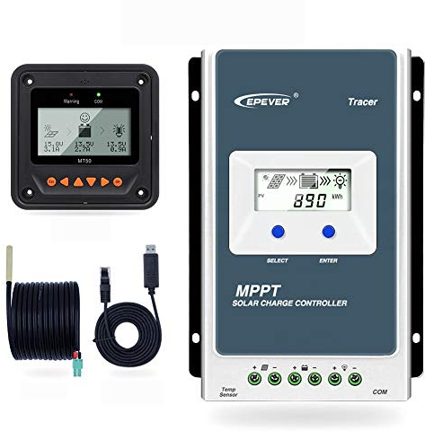 EPEVER MPPT Solar Charge Controller Tracer AN Series 10A/20A/30A/40A with 12V/24V DC Automatically Identifying System Voltage(10A+MT50+RTS+RS485)