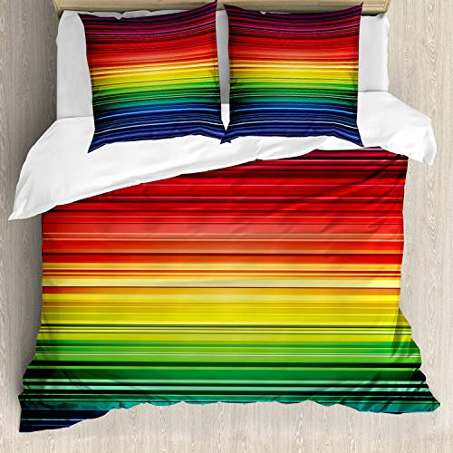 ABAKUHAUS Abstrakt Bettbezugs Set Für Doppelbetten, Regenbogen-Streifen Neon, Milbensicher Allergiker geeignet mit Kissenbezügen, Rot Gelb