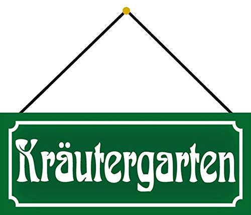 generisch Blechschild 27x10cm gewölbt mit Kordel Kräutergarten Kräuter Garten Deko Geschenk Schild