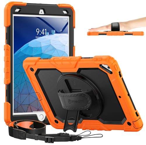 Timecity Schutzhülle kompatibel mit iPad Air 3 2019 Pro 10,5 Zoll 2017, Displayschutzfolie, 360 Grad drehbarer Ständer, Handschlaufe, Stifthalter, Abdeckung für Zoll, 3. Generation, Orange