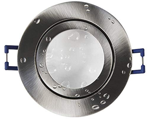 LED Einbaustrahler silber - rund 5 Watt warmweiß super flach 12V MR16 - geeignet für Bad, Außenbereich IP44-60-70mm Bohrloch - rund Spot