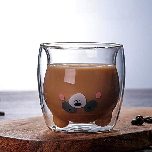 Vasos de doble pared tazas de té de café/3D precioso oso Panda innovadores vasos de cerveza/vaso de vino de jugo de leche de la mañana/resistente a altas temperaturas/270ml (A)