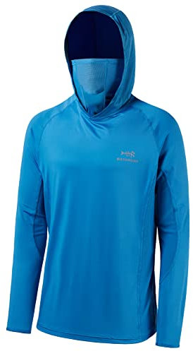 Bassdash UPF 50+ Herren T-Shirt Langarm Angelhemd mit Maske UV Schutz Neck Gaiter Hoodie mit Daumenloch