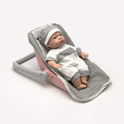 Tachan - Puppe mit weichem Körper 30 cm, in Wanne und grauem Babysäckchen mit 12 verschiedenen Geräuschen (781T00437)