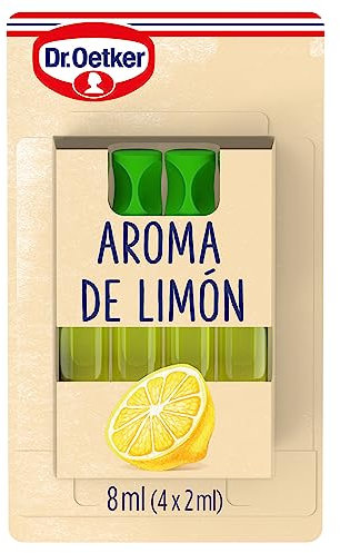 DR. OETKER Aroma de limón (8 ml), esencia de limón para postres, extracto de limón especial para repostería, bebidas y helados (pack de 4 tubos monodosis de 2 ml)