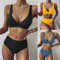 MUMEOMU Damen Bikini Set Bademode Push Up High Cut Einlagen Oberteil Mit Schwarz Bikinihosen Brazilian Style Zweiteiliger Badeanzug Oberteil Bikinihose Strandmode