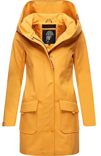 MARIKOO Damen Übergangsjacke Softshellmantel wasserdicht atmungsaktiv mit Kapuze Mayleen Amber Yellow Gr. L