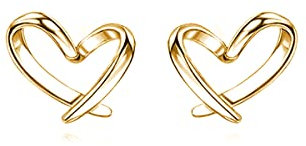 Reffeer 925 Sterling Silber Herz-Ohrstecker für Damen, kleine Ohrstecker, Herz-Ohrringe (B-18K Gold Plated)