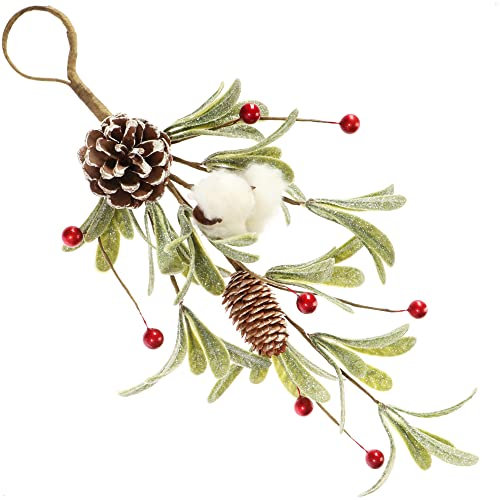 com-four® Hänge Deko Weihnachten - Türschmuck für Weihnachten - Weihnachtsdeko zum Hängen - Wanddekoration Christmas (32cm - rote Beeren/weiße Blüte)