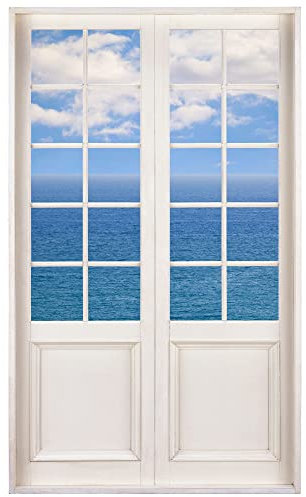 Wandtattoo 120 x 200 cm - Terrassentür mit Ausblick auf Ozean mit Wolken - Wandsticker