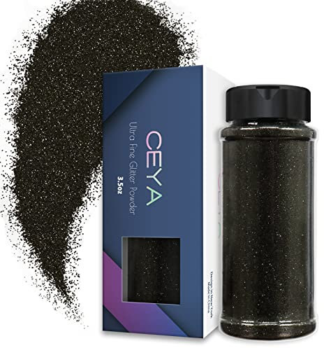 Ceya 3.5oz/ 100g Ultra Fine Glitter Powder Black Jadeite Glitter 1/128” 0.008” 0.2mm for Resin Tumbler Jewelry Nail Art Face Body Festival Makeup Scrapbook Wedding Cards Painting Arts