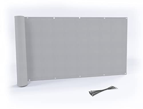 Rollmayer Balkon Sichtschutz mit Ösen und Kabelbinder Balkonabdeckung Balkonverkleidung blickdichte Wind- und UV-Schutz 100% Privatsphäre Wetterschutz (Hellgrau 218, 0,9m x 6,1m) Kollektion Velvet