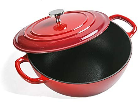 Cocotte Casserole en Fonte De Fer Binaural Haute Capacité De Table De Table 3,88L, Revêtement en Émail Dur, Induction en Céramique Et Coffre-Fort du Gaz (Color : B)