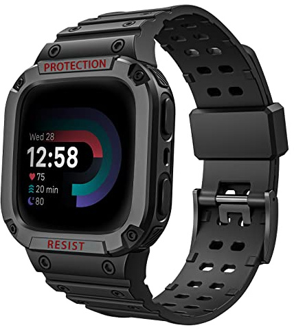 Fintie Bandas con funda compatibles con Fitbit Versa 4/3/2/1/Versa Lite/Fitbit Sense 2/Sense, funda protectora resistente correa deportiva para hombre