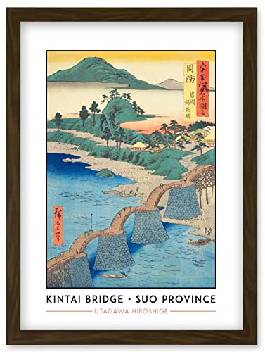 Wee Blue Coo Iwakuni, Kintai Bridge Suo Province Utagawa Hiroshige Japanese Woodblock Classic Collection Artwork Framed Wall Art Print A4