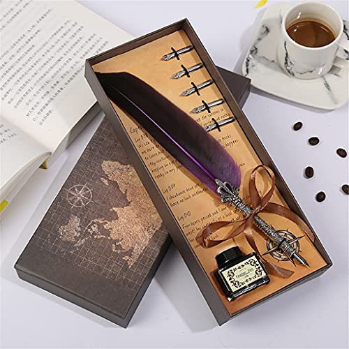 Europäischer Retro-Gravur-Metallstift + Leere Flasche + 5 Ersatzspitzen + Federstift Hochzeit Geburtstag Halloween (Color : B) (C) (F)