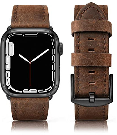 Tuocal Genuine Leather Strap Compatible with Apple Watch 42mm (Series 3/2/1) 44mm 45mm 46mm for Men Women, Vintage Leather Straps Compatible with Apple Watch Series 10 9 8 7 6 5 4 3 2 8 SE