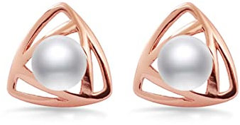 Ohrringe Rosegold Stecker, Schmuck Damen Modern Dreieck mit Perle S925 Sterling Silber 8.6X8.8mm für Urlaub Party Geburtstags