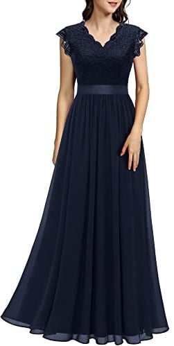 Dressystar Damen Abendkleid Lang Elegant für Hochzeit Maxi Ballkleider | Weiche Spitze und leichter Chiffon, Reißverschluss auf der Rück, Elastischer Bund, festkleid für Cocktail Konfirmation usw.