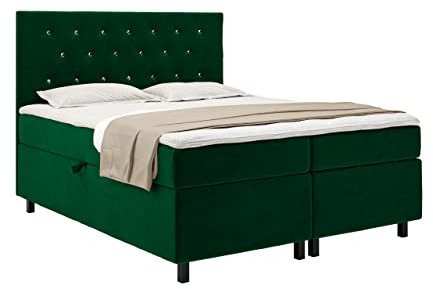 All4All Boxspringbett Zuzu mit 2 Bettkasten Polsterbett mit Bonellmatratze und Topper Continentalbett Glamour mit Kristallen alle Größen und Farben (120x200)