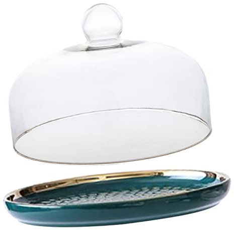 minkissy Ceramic Cake Pan Cake Stand Dome Food Plate Cheese Serving Dessert Display Cover Cake Server Clear Cloche Dome Cake Display Server Tray Cake Tray Covered Container Ceramics Bread