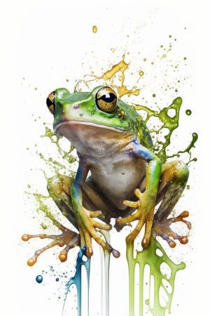 Acryl-Bild 50 x 80 cm: Illustrationsfrosch im Aquarell. Tier auf weißem Hintergrund. Generative KI (200068340)