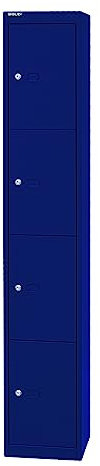 Bisley Garderobenschrank Office mit Schloss aus Stahlblech, 4 Fächer - Spind abschließbar für Sportzeug, Kleidung & Co. - Tiefe: 45,7 cm - Farbe: oxfordblau
