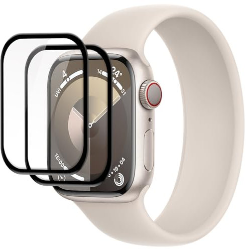 Niboow Protector de Pantalla Compatible con Apple Watch Series 9 41mm [2 Piezas], 3D Full Cover Anti-Scratch Dureza Protector de Pantalla, Película Protectora Compatible con Apple Watch Series 9 41mm