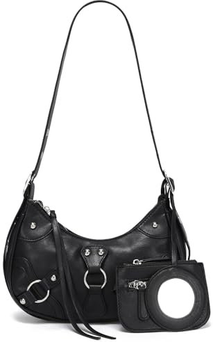 CATMICOO Borsa a tracolla Y2K borsa: carino anni '90 punk ascellare borsa, Nero con cinturino lungo, Small