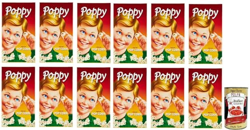 Italian Gourmet Poppy Mais per popcorn 12 x 250g Popcornmais Natur | Chicchi da scoppiare, Körner für Topf oder Maschine, ideal für Kinoabend, Gesamtnettogewicht 3 kg + Kostenlos Polpa 400g