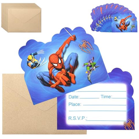 10Pcs Party Invitations for Kids,Party Invitations Kids Birthday Party Invitations with Envelopes, Double Sided Hero Theme Invites Cards for Birthday Boys Girls Party