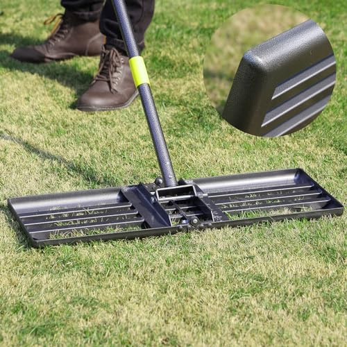 Lawn Leveling Rake, Heavy Duty Levelawn Tool for Garden Level Soil or Dirt Ground Surfaces Easily, 30” x 10” Ground Plate, Steel Handle Length is 65 inch