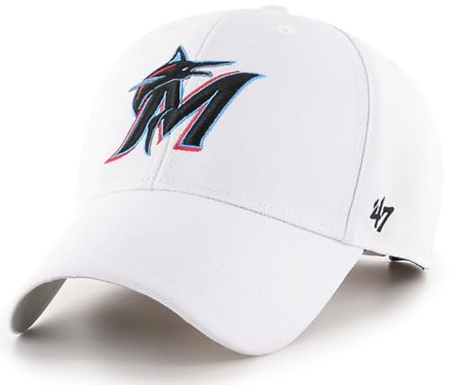 47 MLB Mütze mit weißem Primär-Logo, Team-Farbe, MVP, verstellbar, Einheitsgröße für Erwachsene, Miami Marlins - Weiß, Einheitsgr��e