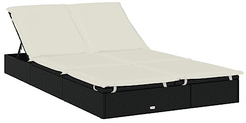 Willood Sonnenliege für 2 Personen mit Auflage Cremeweiß Poly Rattan Gartenliege Verstellbare Sitzfläche, Liegestuhl Liege mit Auflage, Relaxliege Strandliege Gartenmöbel
