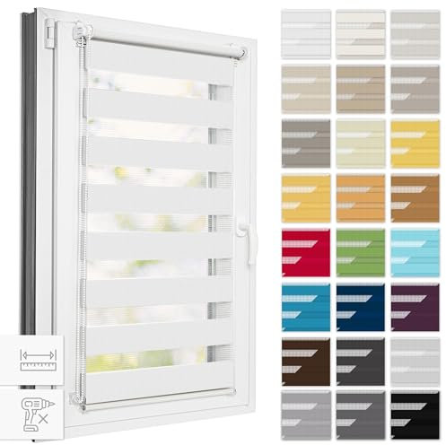Estika Doppelrollo Klemmfix ohne Bohren, Breite alle 1 cm - 95 cm x 220 cm - Weiß - Tag und Nacht Duo Rollo, Rollos für Fenster ohne Bohren, Fenster sichtschutz
