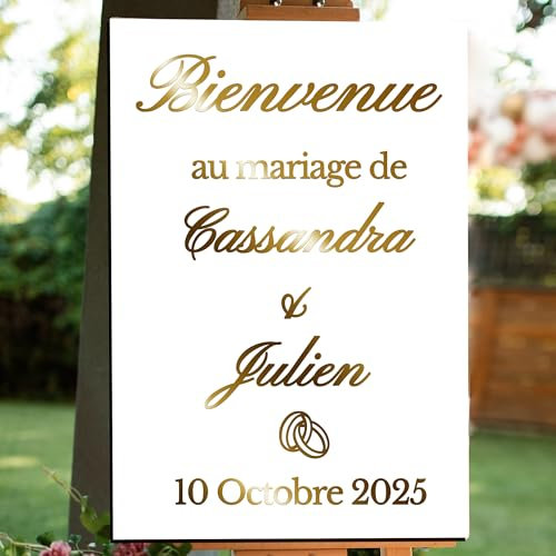 Sticker pour panneau de mariage personnalisé, couleur, typo, motif, taille au choix, bienvenue au mariage de, accueil cérémonie, mariage champêtre, fête, autocollant