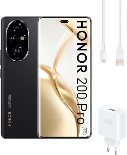 HONOR 200 Pro + Chargeur 100W, Smartphone 5G, 12Go+512Go, Écran AMOLED 6,78, Batterie 5200mAh, Triple Appareil Photo 50 MP, Double SIM, Android 14, Noir