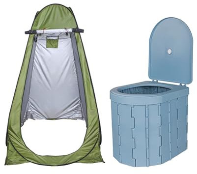 Tragbare Campingtoilette Mit Privatem Pop Up Zelt Campingklo Faltbar Notfall Toilette Fürs Auto Stuhlgang Camping-Porta-Töpfchen Mit Deckel 15 Stück Toilettenbeutel Für Wandern Angeln Reisen, Blue