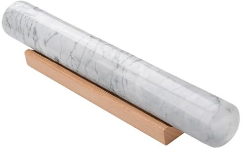GMYIAK Mattarello in marmo con staffa in legno, mattarello antiaderente per pane, pizza, crosta, pasticceria, biscotti (bianco, 30 cm)