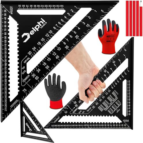 DELPHI Zimmermannswinkel 300mm Fachmann 90° Winkel Verdicktes Dreieck Winkelmesser Für Exakte Winkel Anschlagwinkel Sorgfältig Verarbeitete- Set Mit Bleistiften Und Handschuhen