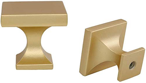 LONTAN 4 Stück Schrankknöpfe Gold Kommode Knöpfe Schubladengriffe Messing Quadratische Möbelknöpfe für Schlafzimmerschrank