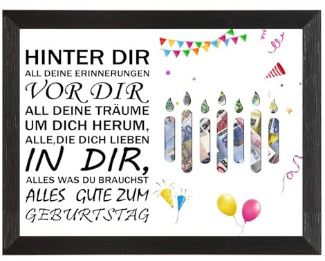 LOOBEAR Geldgeschenke Geburtstag, Lustige Geldgeschenke Verpackung, Kreativ Geld verschenken & verpacken, Bilderrahmen für Geldgeschenke, Happy Birthday Gift Din A4