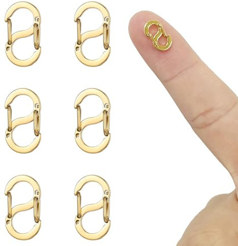 NICEIN 6 Stück Doppelt zu öffnende Kettenverschluss, S-Lock-Armband Verschlüsse,Verschlüsse für Armbänder aus Edelstahl,mini Karabiner,Kurzer Armband Verschluss (Gold-12mm)