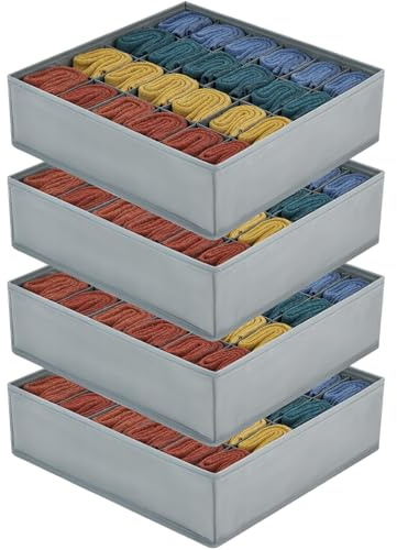 DIMJ Unterwäsche Socken Organizer, 4er Set, 96 Fächer, Grau | 4x24 Fächer, Faltbar, Für Schrank Schubladen, Für Kommode und Krawatten