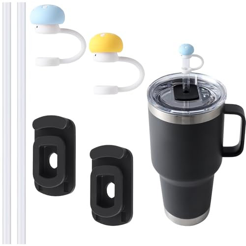 MITCHENIFY Silicone Straw Lid Accessories Set Compatible with YETI 30 oz Travel Mug, Convert Stronghold Lid to Straw Lid, Magnetic Slider Replacement, Including Straws, Spill Stoppers and Straw Covers
