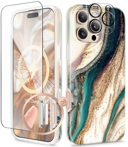GVIEWIN Kompatibel mit iPhone 16 Pro Hülle,[Kompatibel mit MagSafe][Camera Control Button][mit Displayschutz&Kameraschutz], Kratzfeste Fallschutz Magnetisch Marmor Stoßfest Handyhülle, Treibsand
