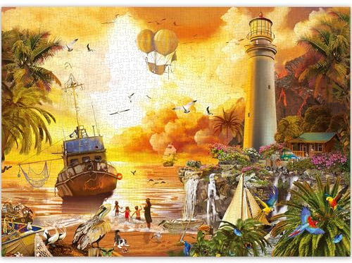QUOKKA 1000 Teile Puzzle für Erwachsene Und Ältere Kinder – Lagerfeuer-Aktivität Puzzle für Männer Und Frauen – Buntes Spielzeug für Kinder von 8-12 Jahren – Leuchtturm Familienspiel