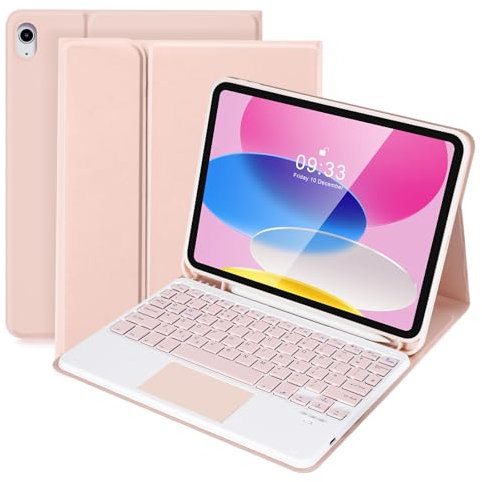 SOPPY Bluetooth Keyboard Case with Touchpad for iPad 11th Gen. (A16) 11-inch 2025, 10th Generation 10.9 inch 2022, Detachable Protective Cover, with Built-in Pen Holder, UK Layout, Pink