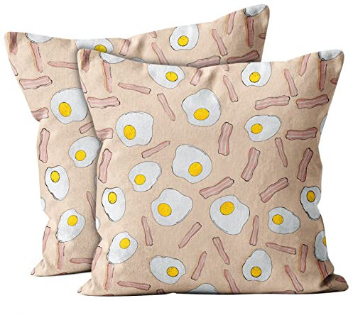 Kissenbezüge 2 Stück Bacon Eier Frühstück Muster Quadrat Kissenhülle Drucken Bett Kissenbezüge Weiche Umarmung Kissenbezüge, Für Bett, Garten, 45x45cm