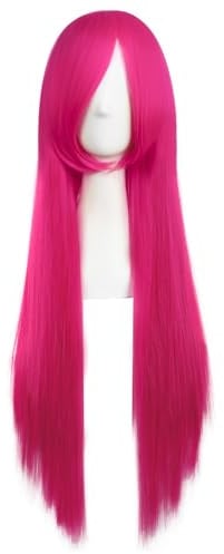 MapofBeauty 80 cm Long Droit Anime Rôle Jouant Parti Perruque, Hot Rose | 31 Pouces Perruque